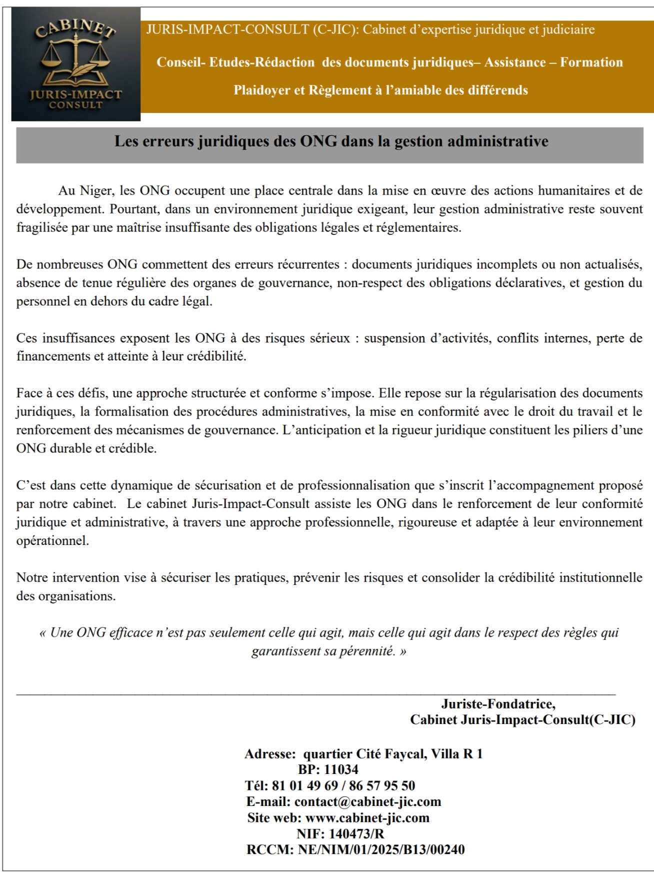Gestion Administrative des ONG