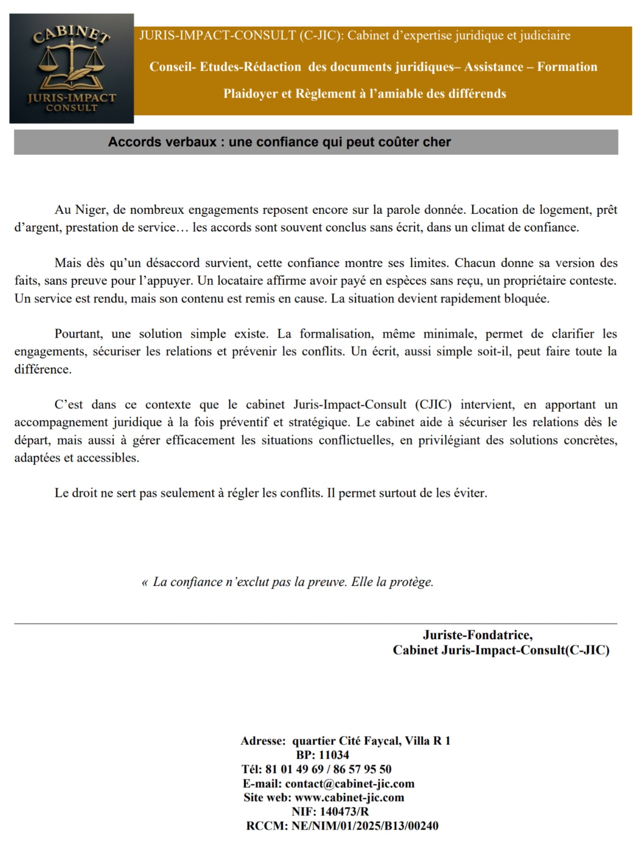 Accords verbaux : une confiance qui peut coûter cher