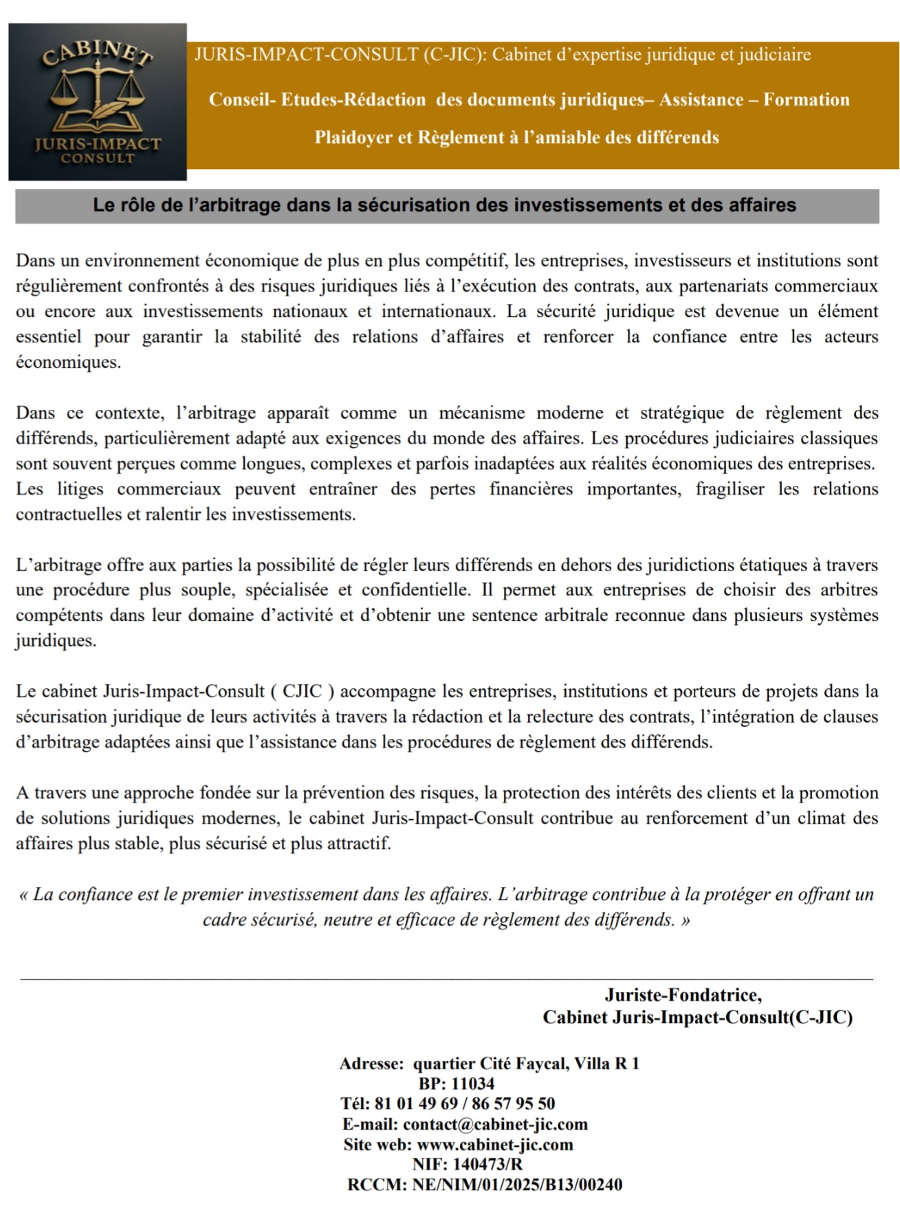 Le rôle de l’arbitrage dans la sécurisation des investissements et des affaires
