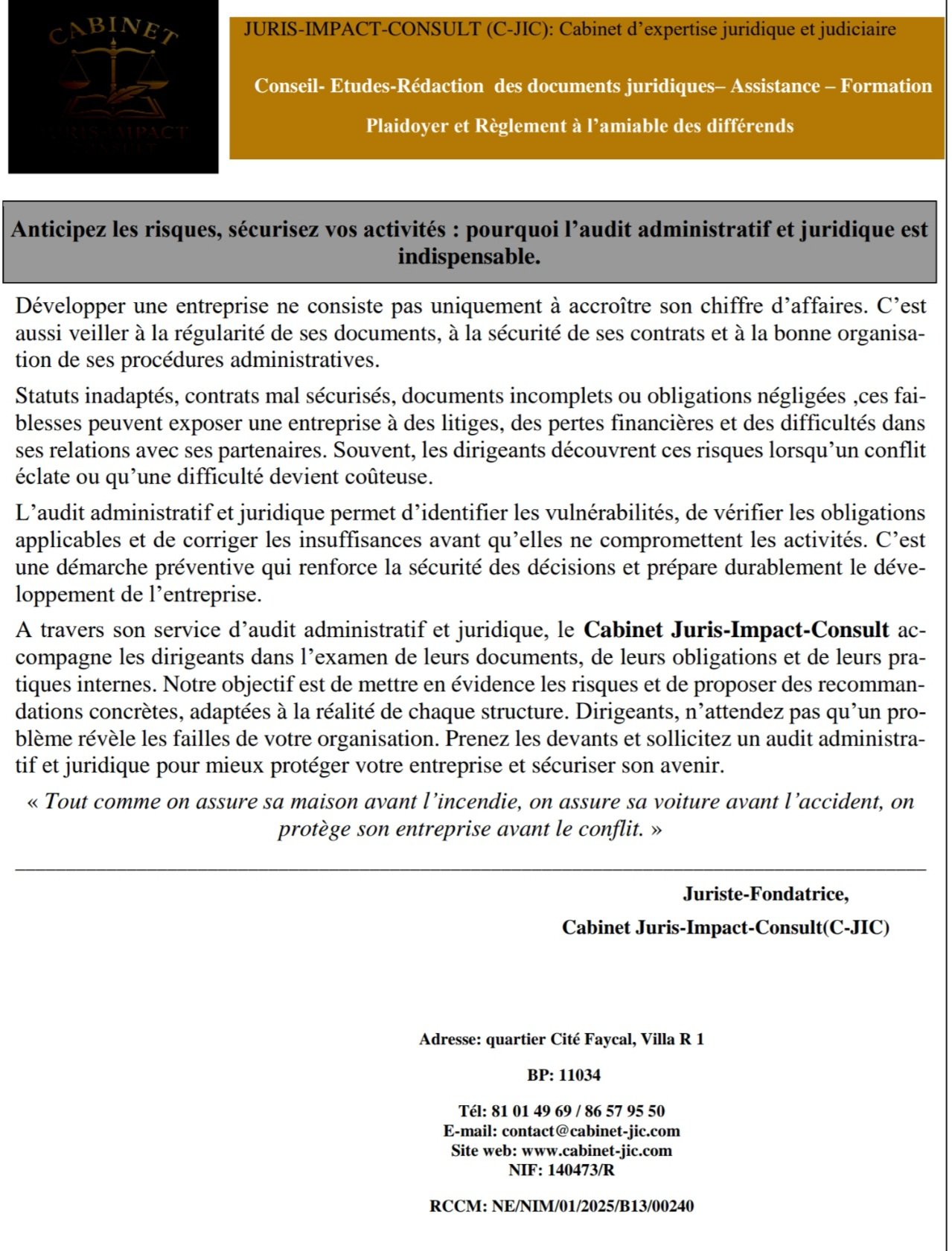  Audit administratif et juridique   